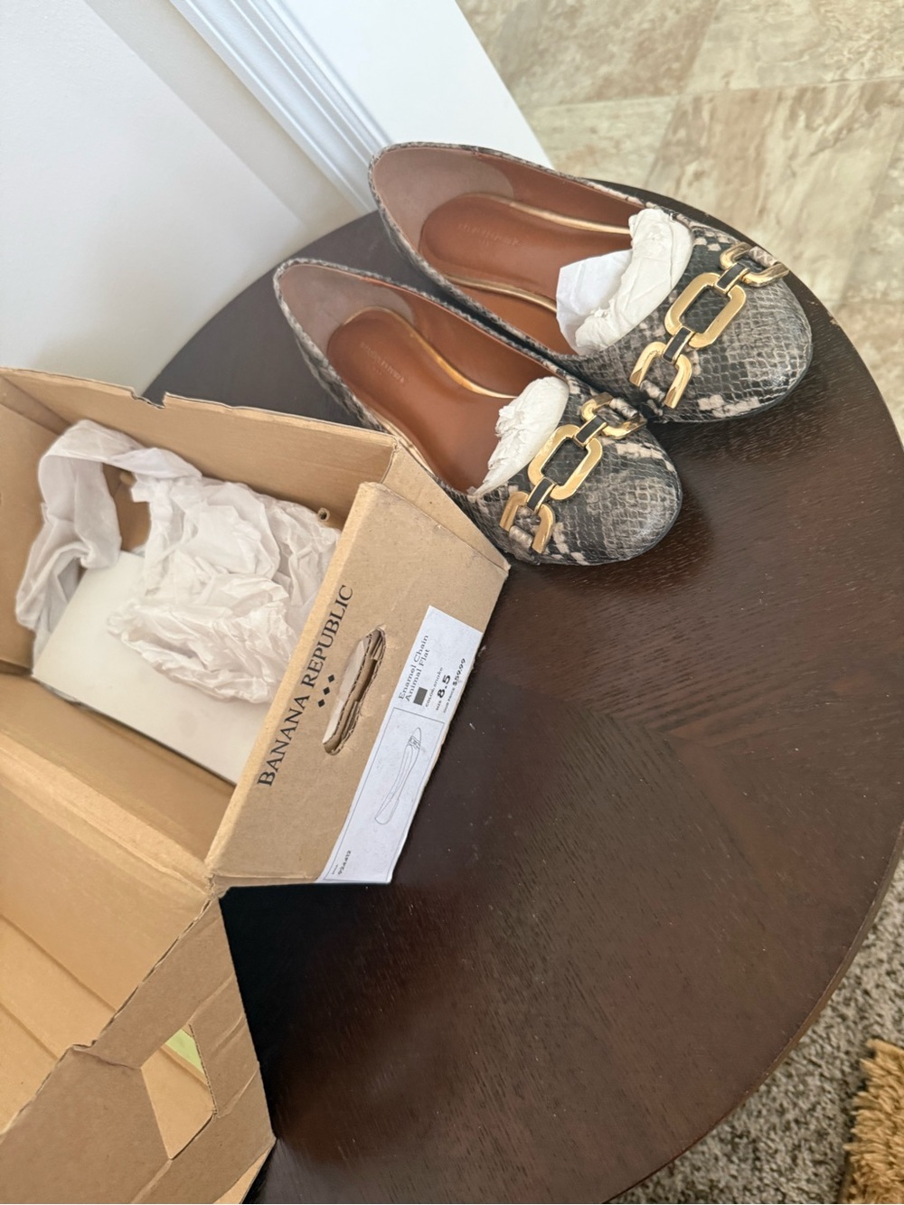Banana Republic Factory Snake-Print Ballet Flats in Gray with Gold Buckle - Picture 5 of 5